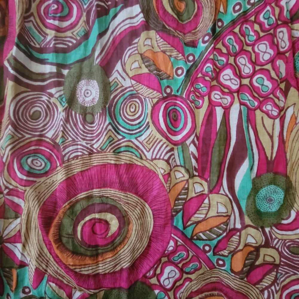 Retro Psychedelic Medallion Print Scarf Pink Orange Teal Brown Boho Festival - Picture 5 of 7